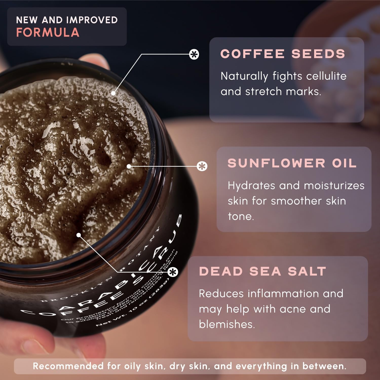 Dead Sea Salt and Arabica Coffee Body Scrub 10 Oz - Moisturizing and Exfoliating Body, Face, Hand, Foot Scrub - Fights Stretch Marks, Fine Lines, Wrinkles - Great Gifts for Women & Men