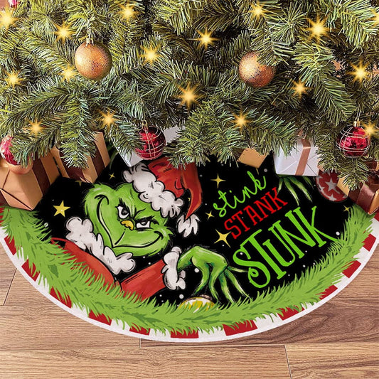 The Grinch Christmas Tree Skirt for Xmas Holiday Party Decorations,48Inch Grinch Decorations Gifts Funny Home Decor