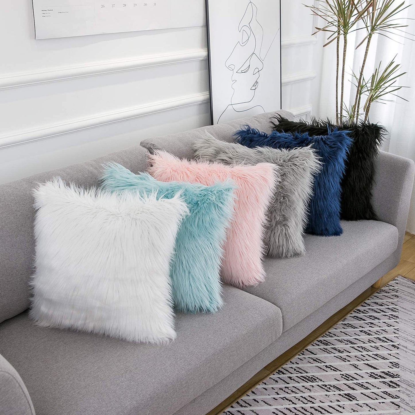 Set of 2 Pink Fluffy Pillow Covers New Luxury Series Merino Style Blush Faux Fur Decorative Throw Pillow Covers Square Fuzzy Cushion Case 18X18 Inch