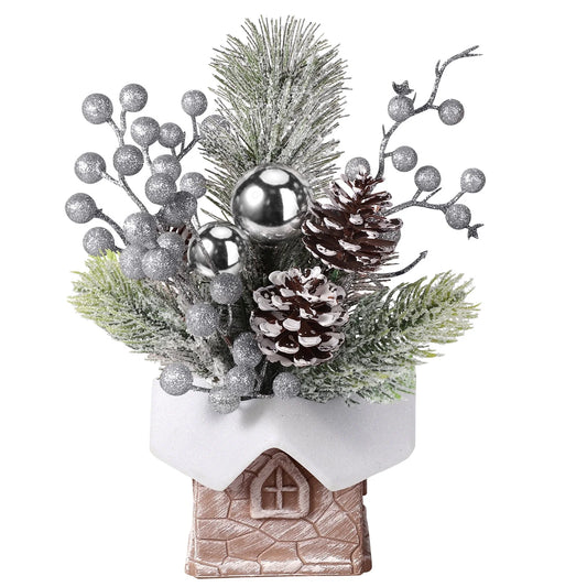 Small Christmas Tree, Artificial Mini Tabletop Christmas Tree Decorations with Christmas Ornaments, for Xmas Party Thankgivings Christmas Decor (Silver)