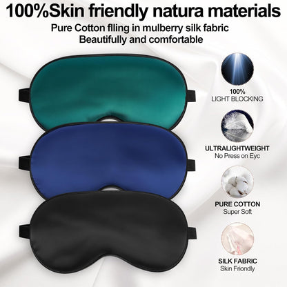 Sleep Mask, Silk Eye Mask for Sleeping with Adjustable Strap, Satin Blackout Sleeping Eye Mask for Men&Women, Comfortable Blindfold Eyeshade for Night Sleep (Black,Blue,Green)