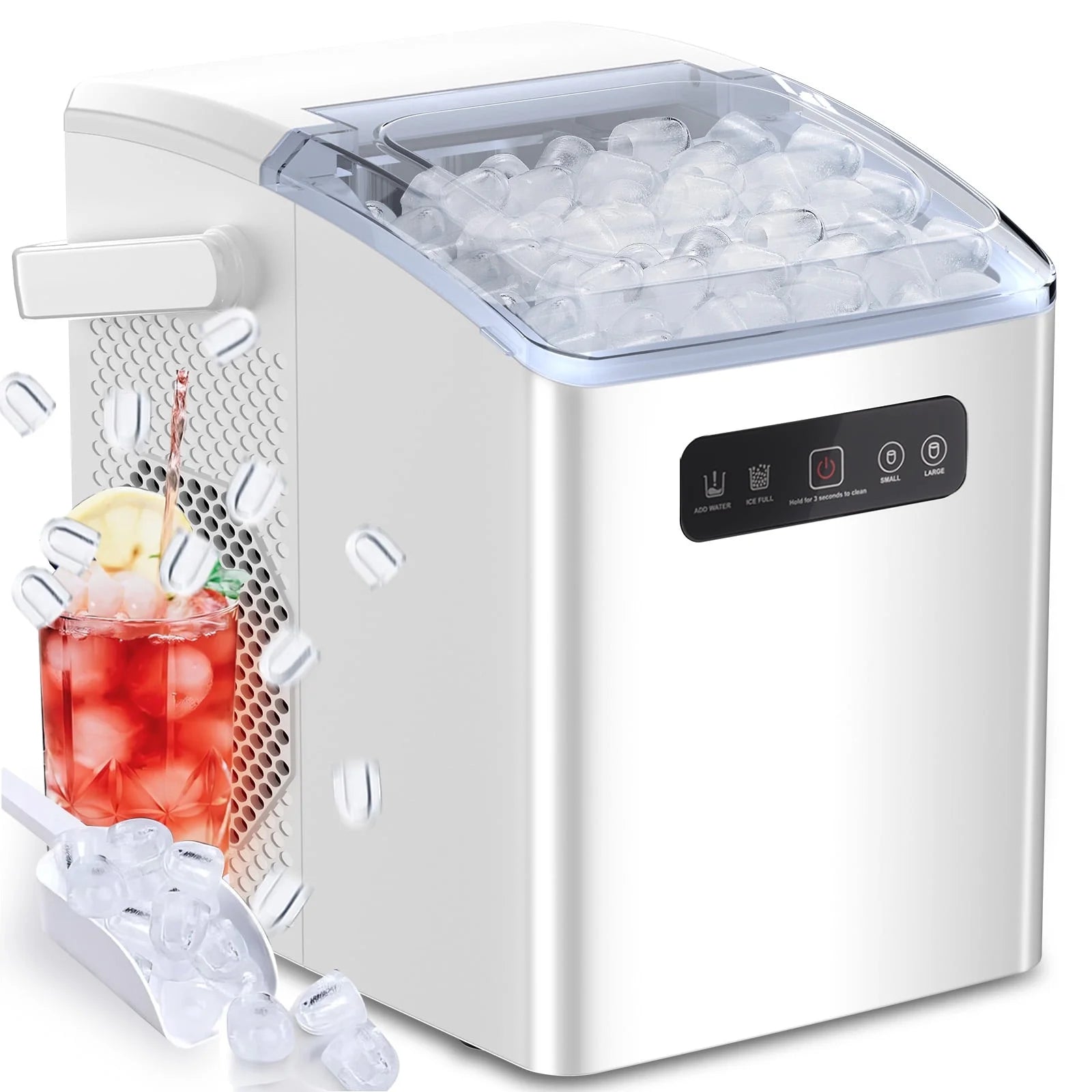 Countertop Portable Ice Maker, Self-Cleaning with Handle, Ice Scoop, 2 Sizes of Bullet Ice Cubes, for Home/Kitchen/Office-Black